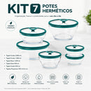 Kit com 7 Recipientes Herméticos De Vidro Borossilicato